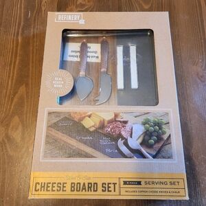 5pc. Refinery & Co Acacia Wood & Slate Cheese Board Set Hammered Copper Knives